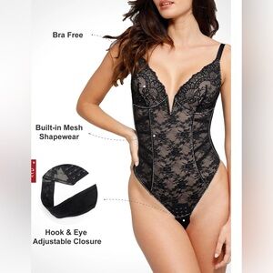 Popilush Shapewear Lace Deep V-Neck Low Back Hourglass Thong Bodysuit Size M